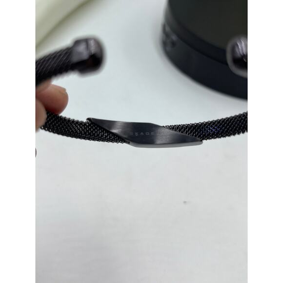 Skagen Designer Signed Gunmetal‎ Black Mesh Crystals Cuff Bracelet - Picture 5 of 8